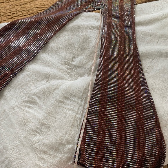 Black Bead high waisted brown and iridescent sparkle bell bottom pants - Picture 6 of 6